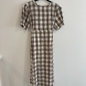 Gingham Check Puff Sleeve Dress